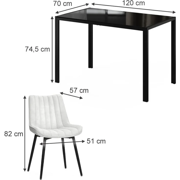 Esstisch Set Grand Schwarz 120x70 cm mit 4 Stühlen (Beige) Vicco – Bild 3