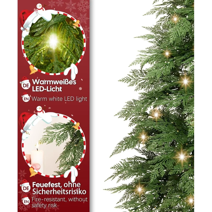 Yorbay Künstlicher Weihnachtsbaum 180cm Weihnachten Baum Deko mit LED Beleuchtung, Schmal PE Christbaum, Tanne, Naturgetreuer PE Weihnachtsbaum mit Scheibenbasis für Heim Geschäft – Bild 4