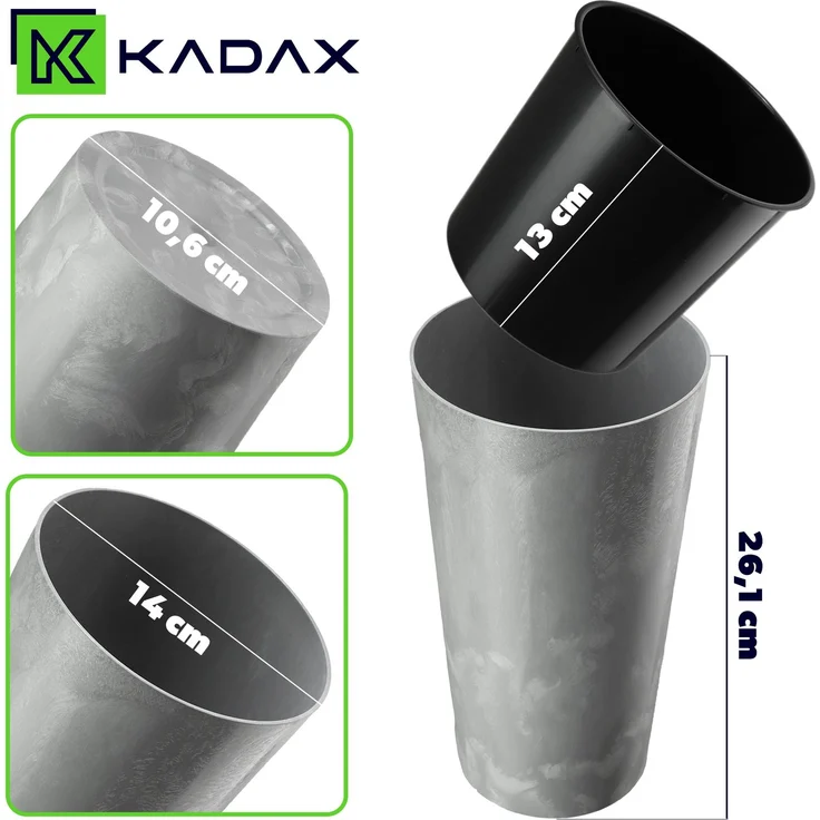 KADAX Blumentopf Blumentopf 26cm Abdeckung mit Einsatz Blumenständer Kunststoff grau – Bild 2