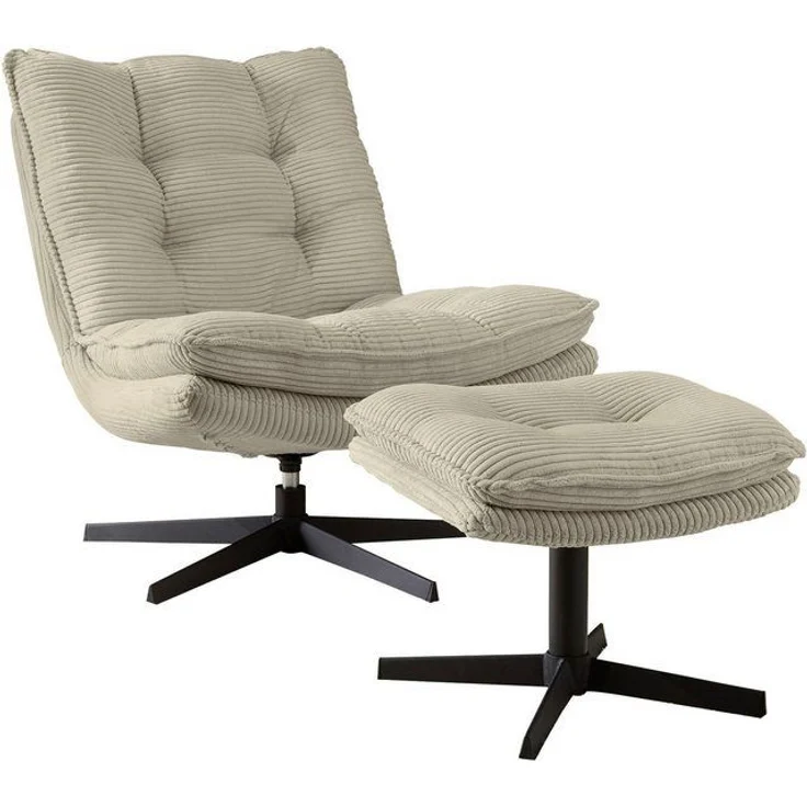 Jockenhöfer Gruppe Relaxsessel Kasper, B: 76 cm, Sitzhöhe: 47 cm, Set: mit Hocker, 360° Drehfunktion, Cord – Bild 4