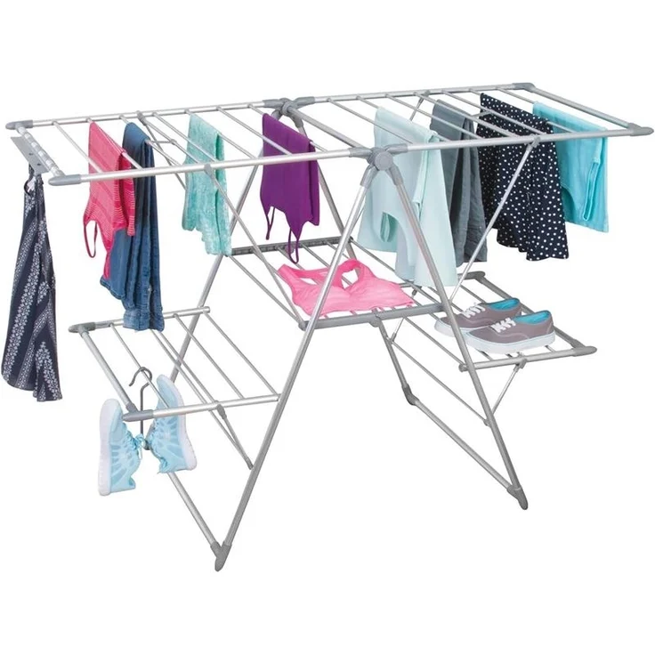 mDesign Wäschetrockner Wäscheständer Standtrockner ausklappbar Aluminium Grau – Bild 9