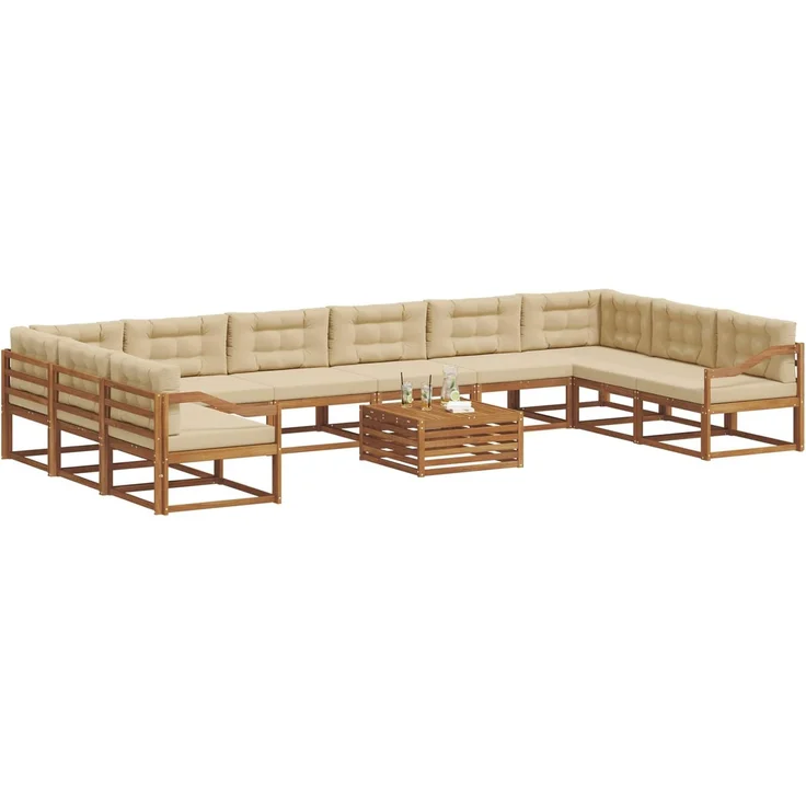 vidaXL Outdoor-Sofagarnitur mit Kissen 11 pcs Natur und Beige 3368291 – Bild 3