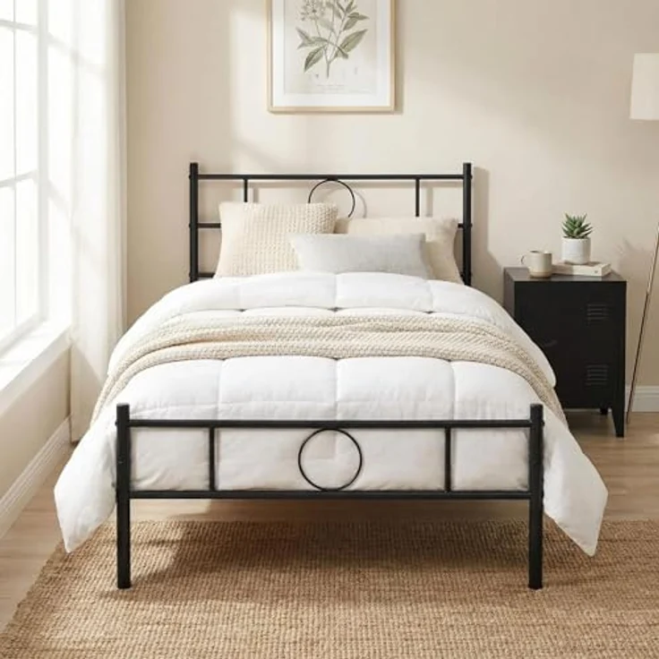 FurnitureR Metall Einzelbett 90×200 cm mit LED Streifen, 20 Farben Unterbett Beleuchtung, stabiles Plattformbett mit Lattenrost, ideal für Schlafzimmer, Jugendzimmer, bis 150 kg belastbar, Schwarz C – Bild 3