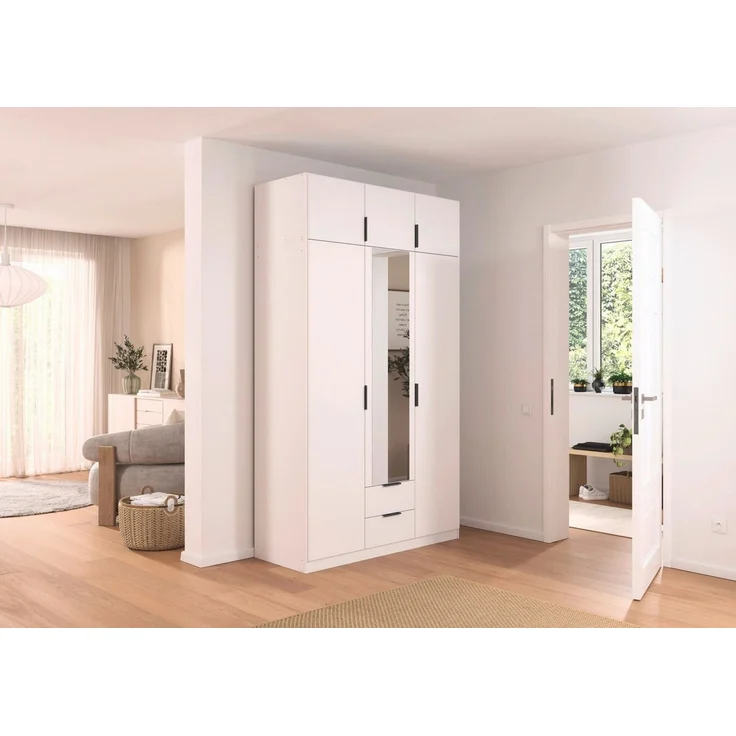 Rauch Möbel Lagoa, Kleiderschrank, Garderobe für Schlafzimmer, Kinderzimmer, Jugendzimmer 6-türig, mit Spiegel, 2 Schubladen, Farbe Weiß, Breite 136 – Bild 2