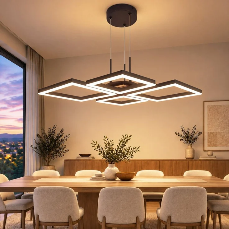 Nettlife LED Pendelleuchte Esstisch Modern Hängelampe Holzoptik Schwarz Metall 21/32W, LED fest integriert, 3000K Warmweiß für Esstisch Wohnzimmer Küche 48*45.5*110cm – Bild 1