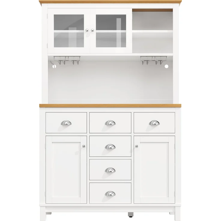 Seitenboard / Aufbewahrungsschrank / Küchenschrank / Buffetschrank, 104x40x180cm, Landhausstil, 4 Türen, mit LED-Lichtleiste & Getränkehaltern, Grün/Weiß--Weiß--104x40x180cm--YOUDENOVA – Bild 10