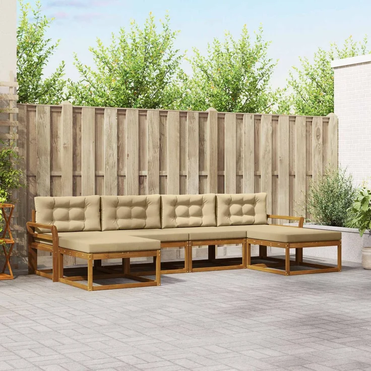 vidaXL Outdoor-Sofagarnitur 6 stk. 6-Sitzer Natur und Beige 3367966 – Bild 1