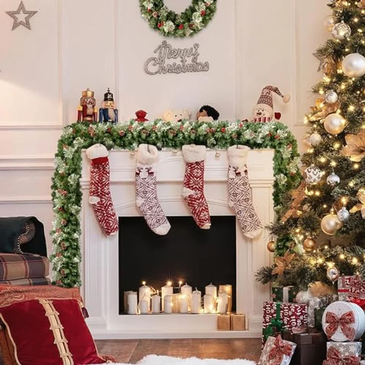 Uten künstliche Tannengirlande, Girlande 2.2m mit roter Beeren und Tannenzapfen, Weihnachtsdeko für Treppe, Tür – Bild 7