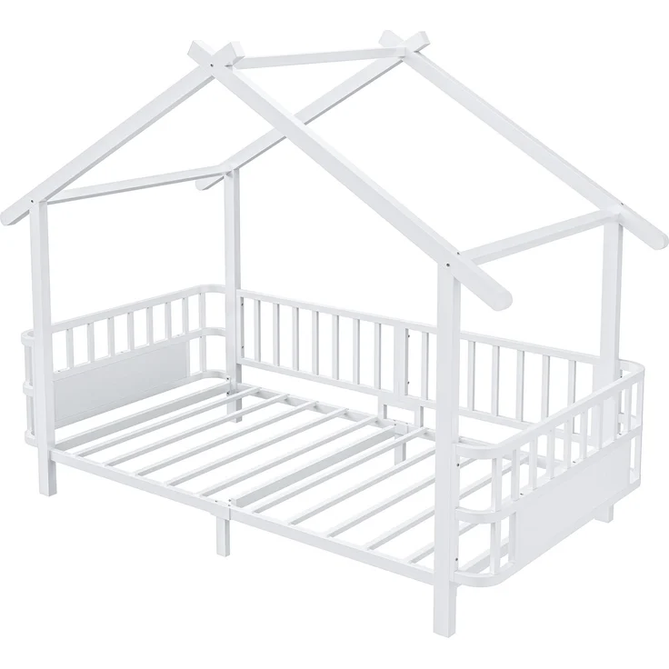 ZUBALIYA Kinderbett 90 × 200 cm, Metall, Schutzgitter, Weiß – Bild 8