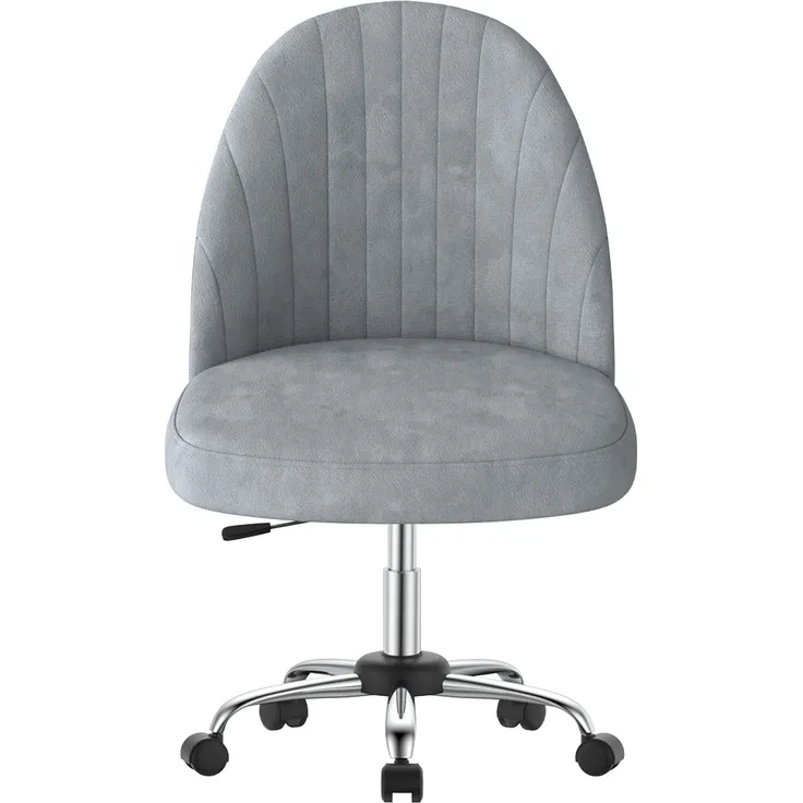 Botifly Bürostuhl ohne Armlehnen, Samt, Grau, 8 cm Polsterung, 360° Drehbar