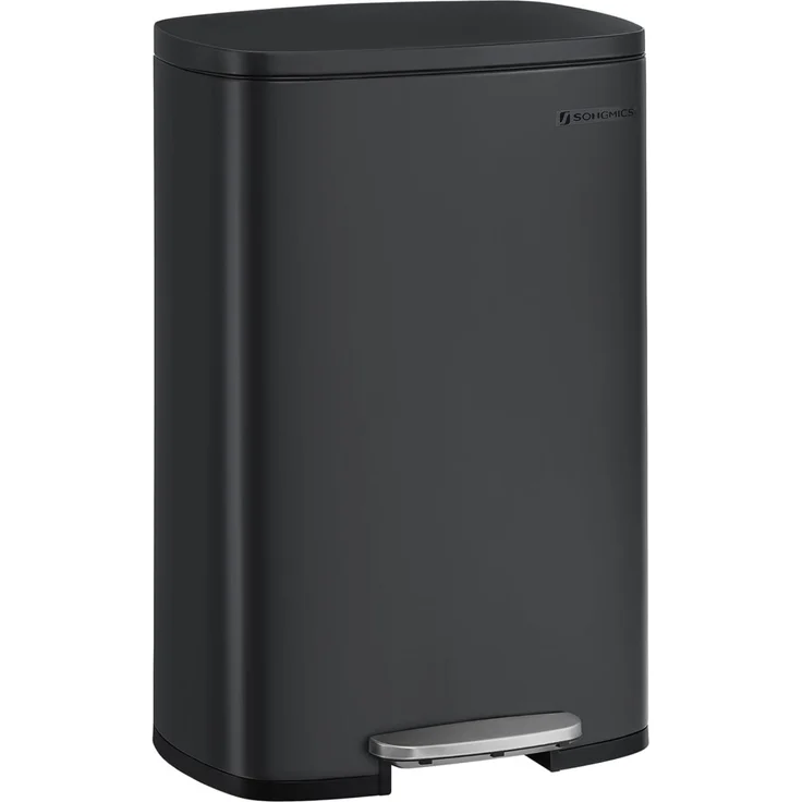Songmics Mülleimer mit Deckel und Softclose, Stahl, 42,5 x 31,8 x 65,7 cm, 50 Liter, Schwarz – Bild 1