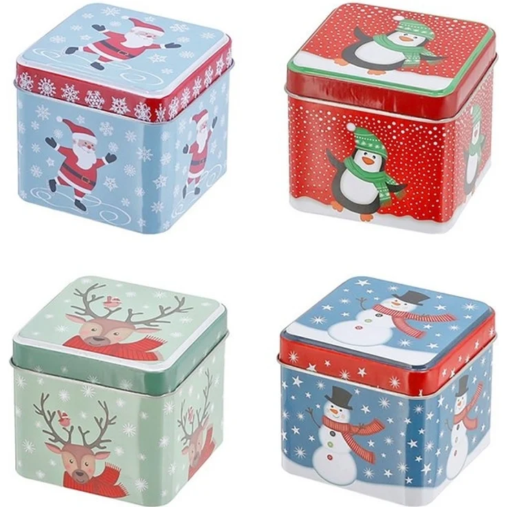 Annastore Vorratsdose 4-tlg. Set kleine Metalldosen Blechdose Pralinendose Geldgeschenk, 7,5 x 6,5 cm, Weihnachtlichen Motiven – Bild 3