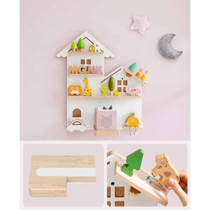 SONGMICS Regal für Toniebox, Wandregal für 35 Figuren, Kinderregal, einfache Montage, Kinderzimmer, Wohnzimmer, wolkenweiß GKR801W10 – Bild 6