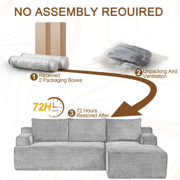 ZUBALIYA Knochenloses Sofa, L‑förmiges Cloud‑Ecksofa mit tiefem Sitzkomfort – ohne Montage, modulares Schlafsofa, 66 x 152 x 238 cm, Dunkelgrau, Links – Bild 10