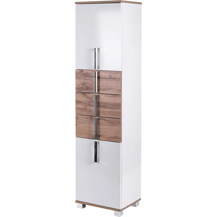 Schildmeyer Hochschrank Luca 135870, weiß glanz/Eiche Landhaus Dekor, 40,3/32,0/163,7 cm