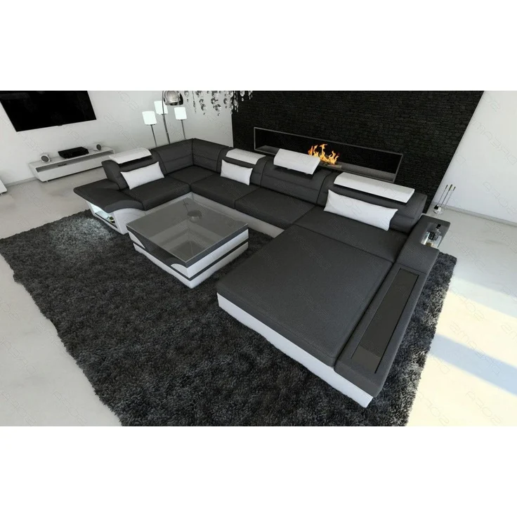 Wohnlandschaft Mezzo Materialmix mit LED - Mikrofaserstoff - Dunkelgrau-Weiß - Rechts – Bild 6