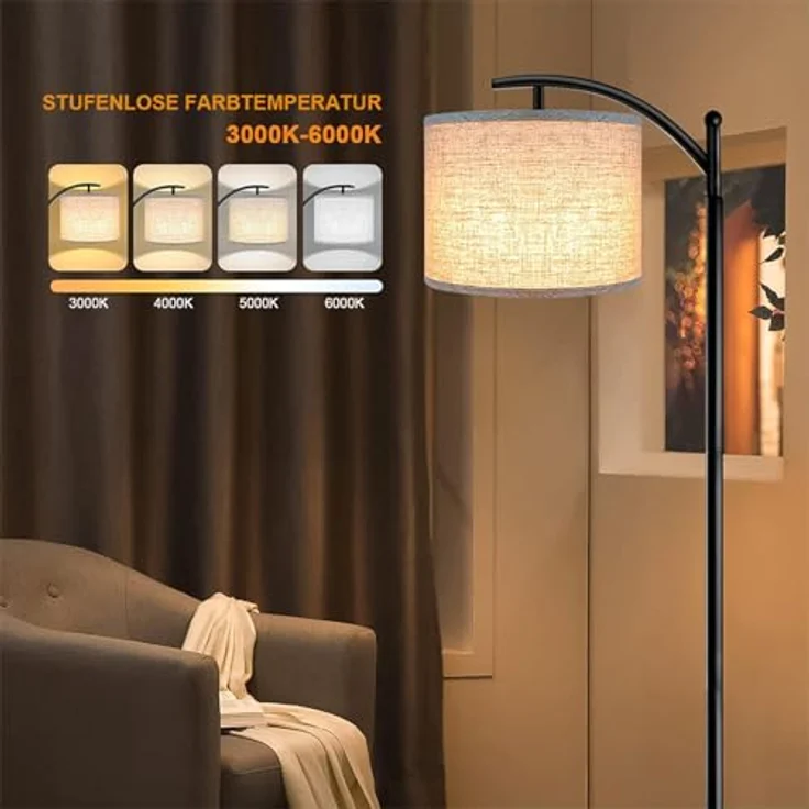 ROTTOGOON Stehlampe für Wohnzimmer 4 Farbtemperaturen LED-Stehlampe mit Fernbedienung und Fußschalter LED-Lampe im Lieferumfang enthalten Moderne Stehleuchte für Schlafzimmer Arbeitszimmer Büro – Bild 2
