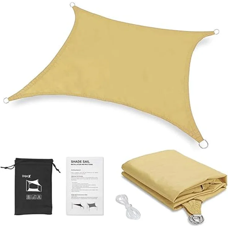 Dripex Sonnensegel Sonnenschutz Set inkl Befestigungsseile Rechteckig Wasserabweisend Polyester Imprägniert 95% UV Schutz Windschutz Wetterschutz 3X3 m für Balkon Garten Terrasse Sand – Bild 9