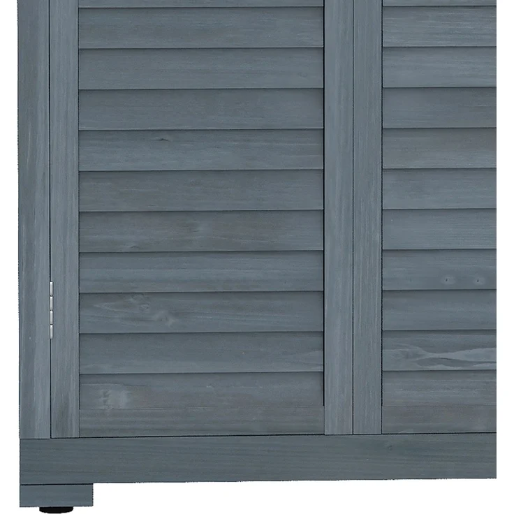 Gartenschrank 87 x 46,5 x 160 cm aus Tannenholz mit Lamellentüren und Bitumendach – Bild 7