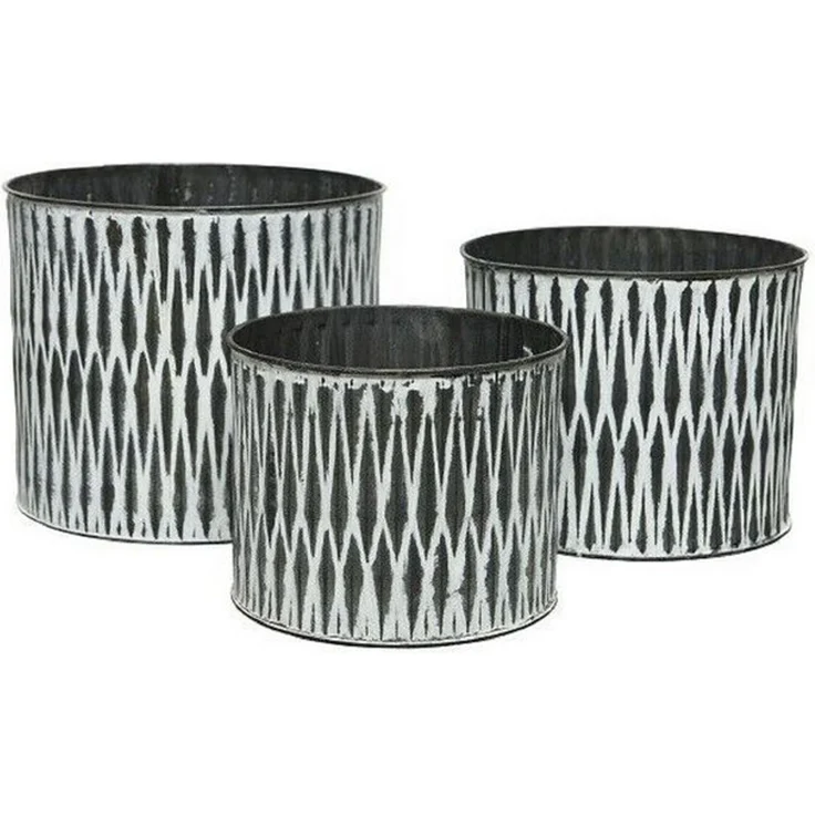 Kaemingk Übertopf Pflanztopf Blumentopf Blumenübertopf Zink weiß gebleicht 3er Set – Bild 2