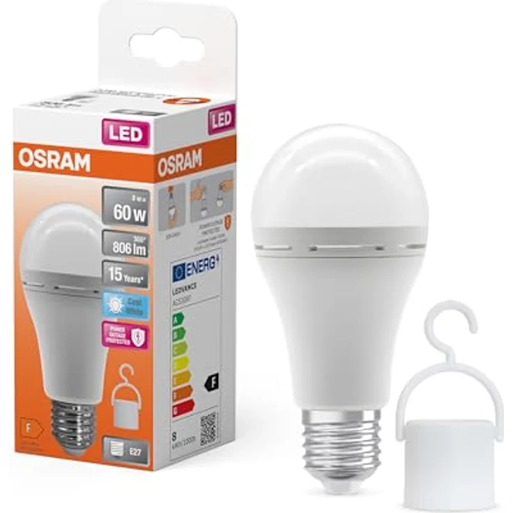 OSRAM LED-Akku-Leuchtmittel E27 8W matt 4000K, Notlicht mit integriertem Akku für bis zu 3 Stunden Beleuchtung – Bild 1