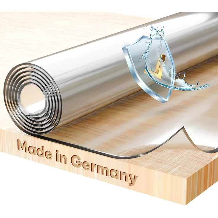 Glasklar Folie 2 mm + abgeschrägte Kante, Größe wählbar 90x255 cm, Wunschmaß transparente Tischdecke Tischschutz, Made in Germany