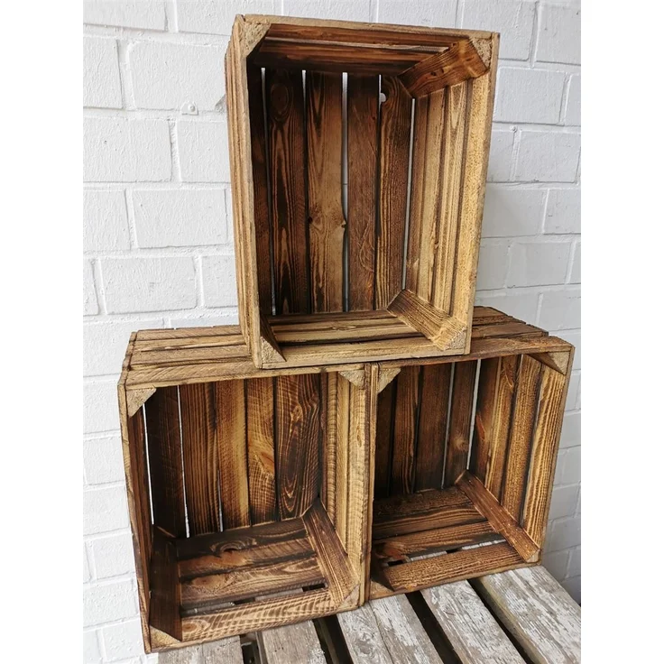 Obstkiste Weinkiste Holzkiste vintage geflammt 50x40x30 cm im 12er SET – Bild 6