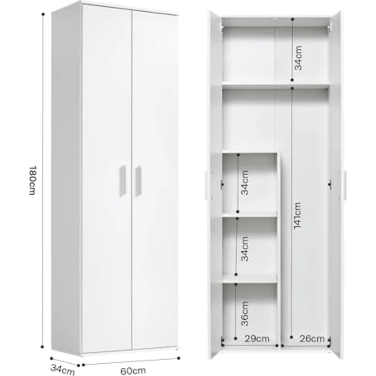 mokebo® Besenschrank 'Der Lange' moderner Mehrzweckschrank mit Staubsaugerfach, Schrank & Putzschrank, Made in Germany | 60 x 180 x 34 (B/H/T in cm) | Weiß – Bild 4