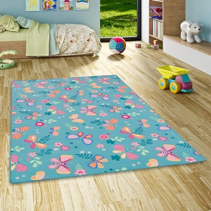 Snapstyle Kinderteppich Kinder Spiel Teppich Schmetterling, Eckig, Höhe: 4 mm – Bild 2