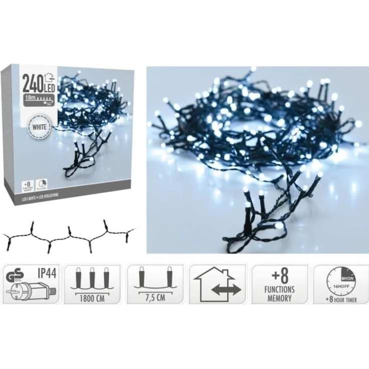Koopman Weihnachtslichter Lichterkette 240 LED Timer kaltweiß