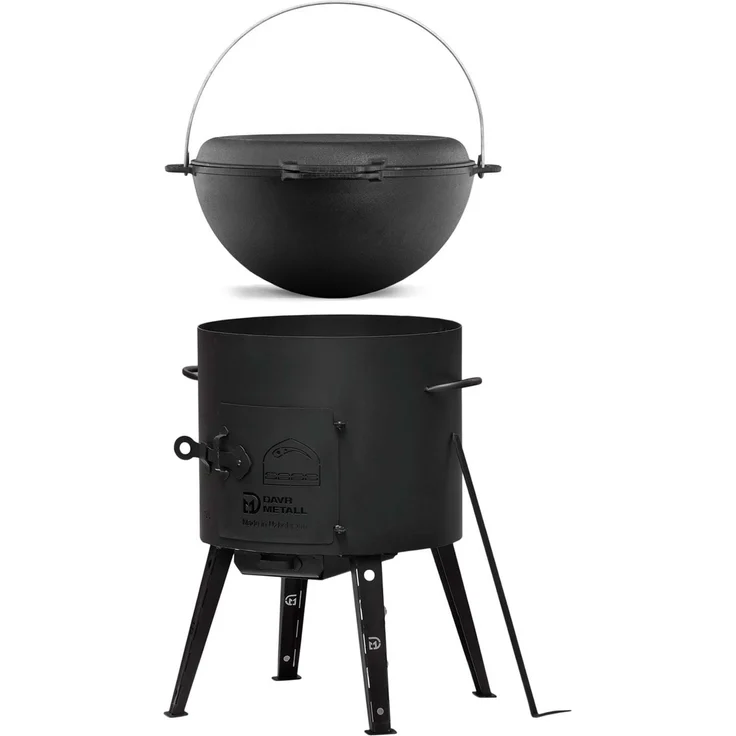 Ø40 Uchag 2mm stahl Utschak Utschag Campingofen 15L Gusseisen Kazan mit Gusseisen Deckel-Grillpfanne Kasan Feuerstelle Feldküche Außenküche Eintopfofen Gulaschkanone – Bild 2