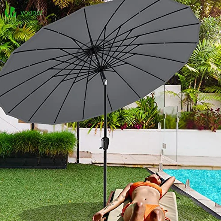 VOUNOT Shanghai Sonnenschirm 270 cm Rund mit Kurbelvorrichtung, Knickbar, Sonnenschutz UV-Schutz, Balkonschirm Gartenschirm Marktschirm mit Schutzhülle, Grau – Bild 6