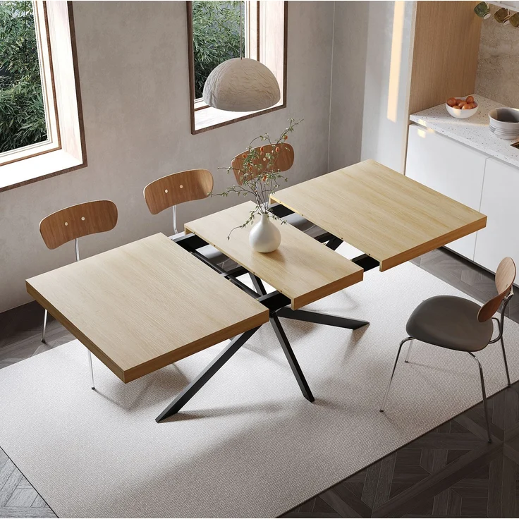 Esstisch 140-180x80x76 cm aus MDF und Metall mit Hidden Storage und Ausziehfunktion – Bild 2