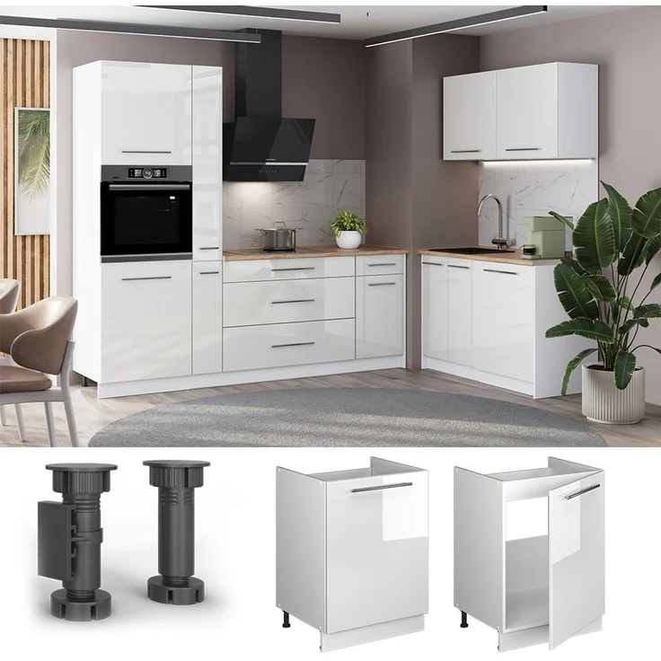 Spülenunterschrank Fame-Line Weiß Hochglanz/Weiß 60 cm Vicco – Bild 4