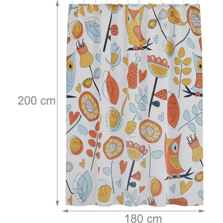 relaxdays Duschvorhang 180x200 cm mit Motiv Breite 180 cm (Eulen), 180x200 cm, E – Bild 3