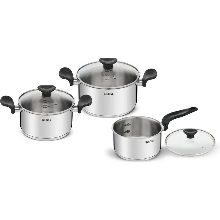 Tefal Topf-Set 3er Topfset Tefal E308S674 Edelstahl mit 3x Glasdeckel Ø 16, 18, 20 cm – Bild 1