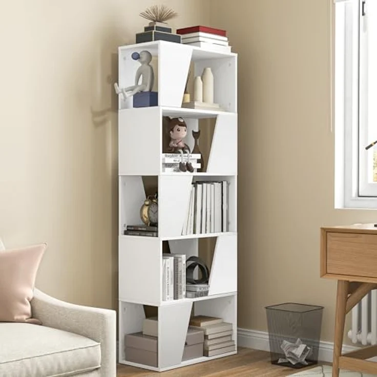 YITAHOME Bücherregal, 5-stöckiges hohes Standregal, industrielles Bücherregal, bodenstehendes Regal, Lagerregal mit offenen Regalen für Wohnzimmer, Schlafzimmer, Heimbüro, Weiß – Bild 8