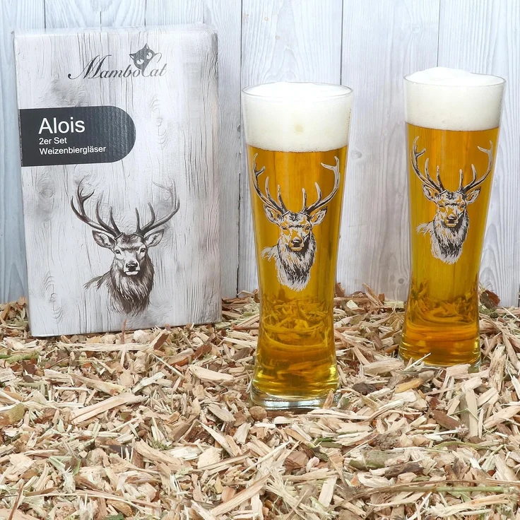 MamboCat Bierglas Alois 6er Set Weizenglas 0,5 L Hirschmotiv Geschenkverpackung, Glas – Bild 4