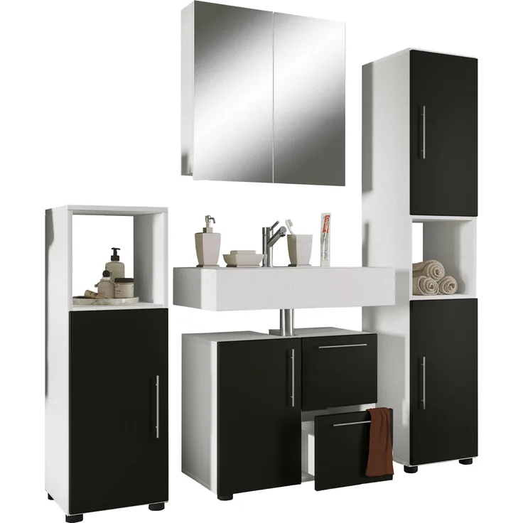 Flandu Bad Möbel Set Waschbecken Unterschrank Wandspiegel Badezimmer Waschtisch