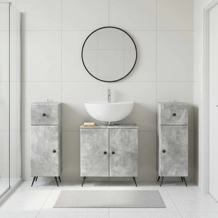 vidaXL 3-teiliges Badezimmer-Schranksystem BREDA 3 stk. Betongrau 3418047 – Bild 1