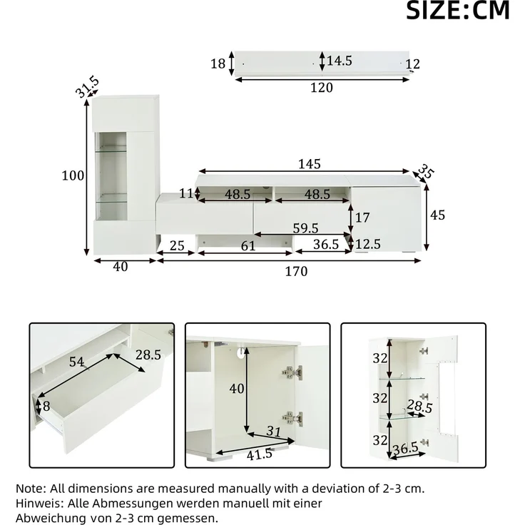 DESVIAE TV-Schrank-Set 3-tlg. mit LED-Beleuchtung 170x35x45 cm Spanplatte Weiß – Bild 10