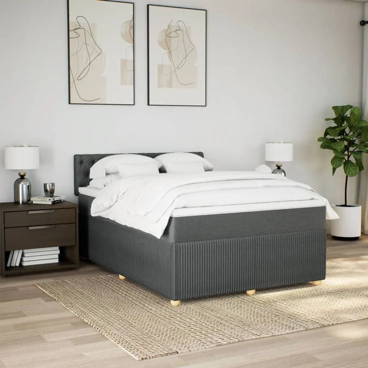 vidaXL Boxspringbett mit Matratze Dunkelgrau 140x200 cm Stoff 3289787 – Bild 4