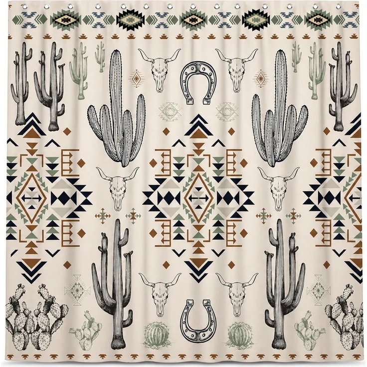 Wasserdichter Duschvorhang mit Westernmuster Mehrfarbig 90 x 180 cm