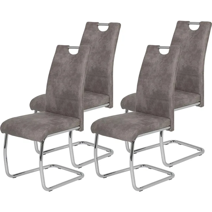 4er Set Schwingstuhl Flora II - Vintage Grau - verchromtes Metallgestell
