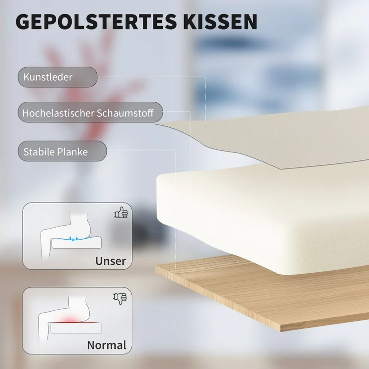 HOMCOM Bürostuhl, Kunstleder, Mehrschichtenplatte, Beige, 67 x 65 x 119 cm – Bild 5