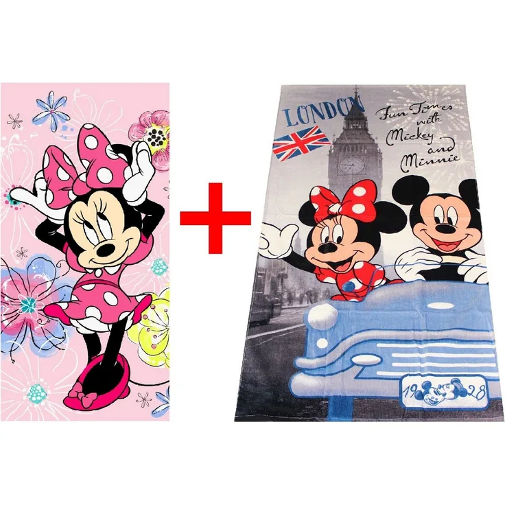 Disney Strandtücher Disney Minnie Maus + Micky Maus Handtuch 70x140cm 2er-Set, Frottee (2-St)