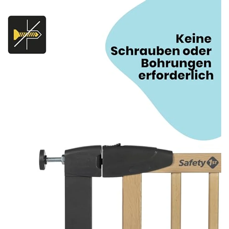Safety 1st Simply Close Wood and Metal, Babyschutzgitter, Türschutzgitter ausziehbar, Druckbefestigung, Öffnung von 73–80cm, Treppenschutzgitter ohne Bohren, EIN-Hand-Öffnung, Wood & Graphite – Bild 4