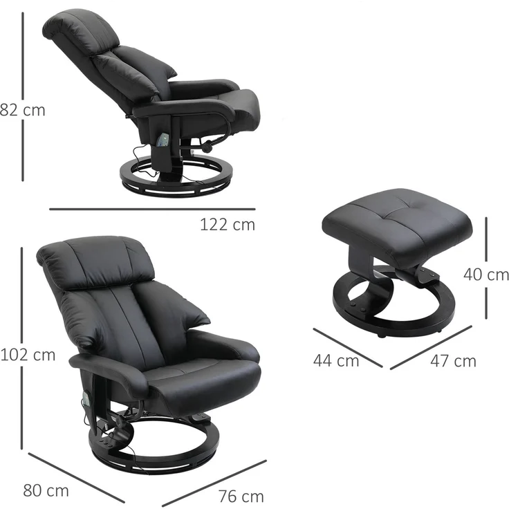 Wohnora-Massagesessel mit Fußhocker, 10 Vibrationspunkte, 145° verstellbare Rückenlehne, Schwarz,H 1020cm x T 760cm x B 800cm – Bild 4