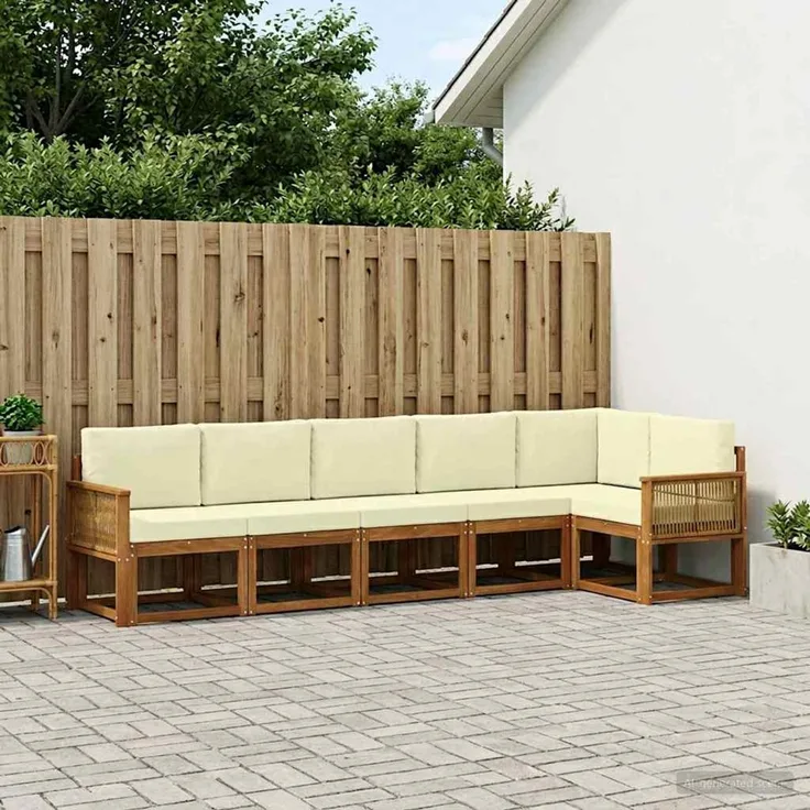 vidaXL Outdoor-Sofagarnitur 6 stk. 6-Sitzer Natur und Creme 3385256