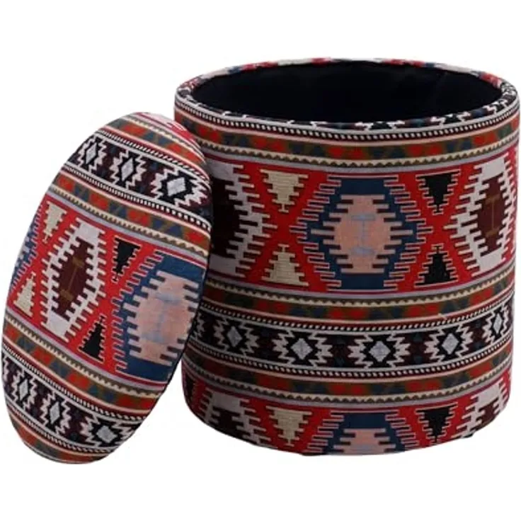 FINEBUY Stauraumhocker FB117695 Sitzhocker 45cm Mehrfarbig mit Stauraum Polsterhocker Hocker (Praktischer Polsterhocker im Ethno-Style), Abnehmbarer Deckel und strukturierte Oberfläche